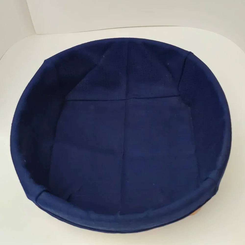 Longaberger Large Catch All Basket 2006 Navy Blue Liner Protector Brown Woven